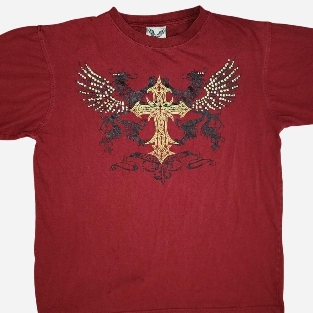 Avriex maroon gold grunge cross graphic tee Size Large